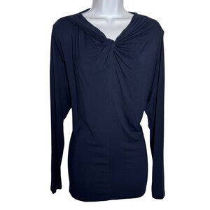 Twist Neck knit Top Navy Blue Long Sleeve